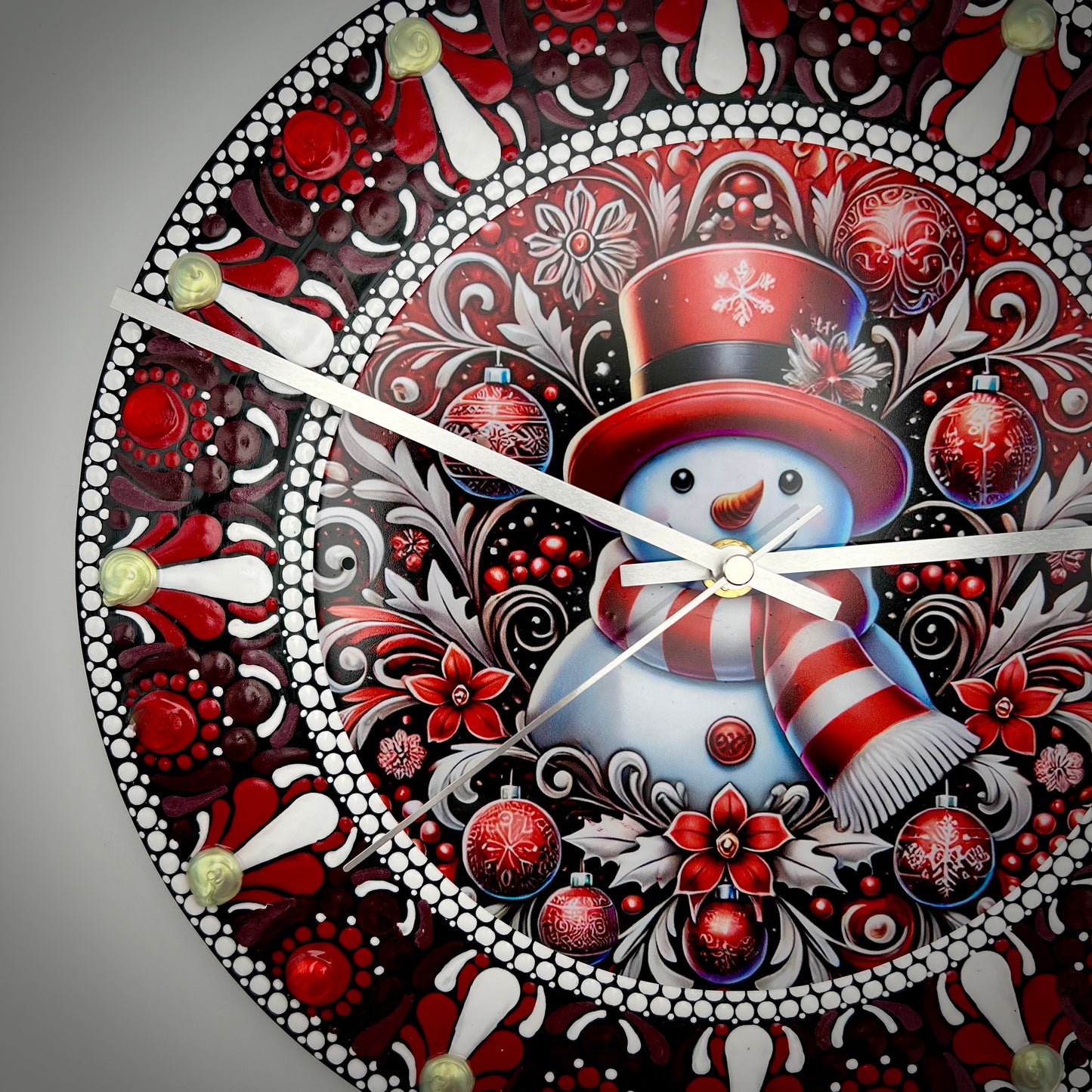 Snowman Mandala Art Clock on Vinyl Record, Holiday Clock