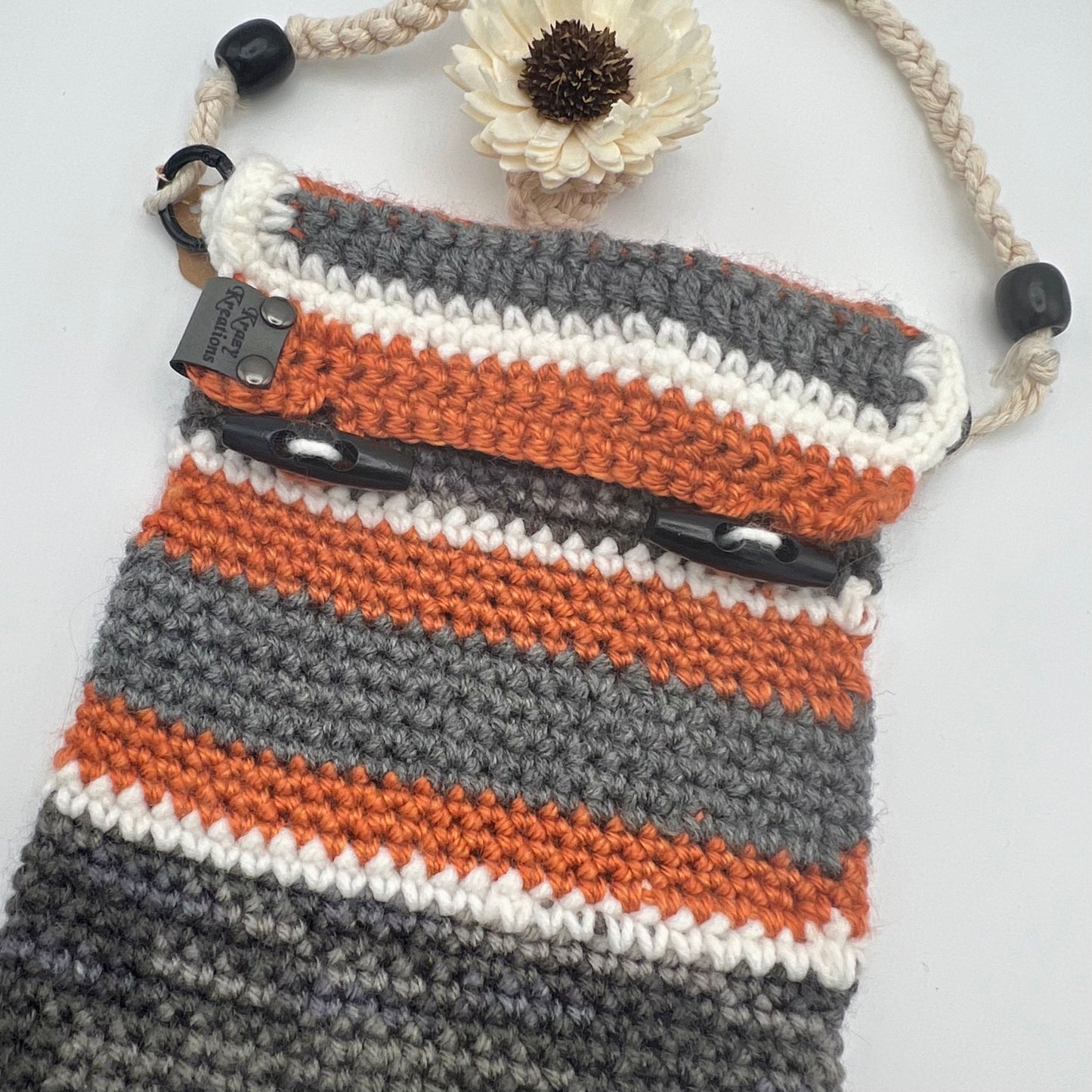 Orange and Gray Crocheted Crossbody Purse
