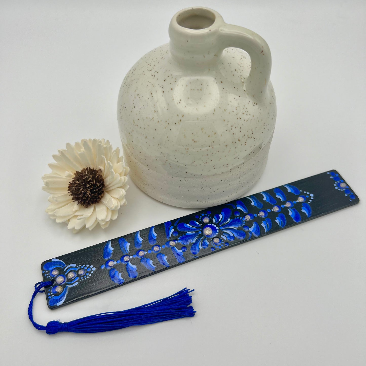 Blue on Black Mandala Bamboo Bookmark #3