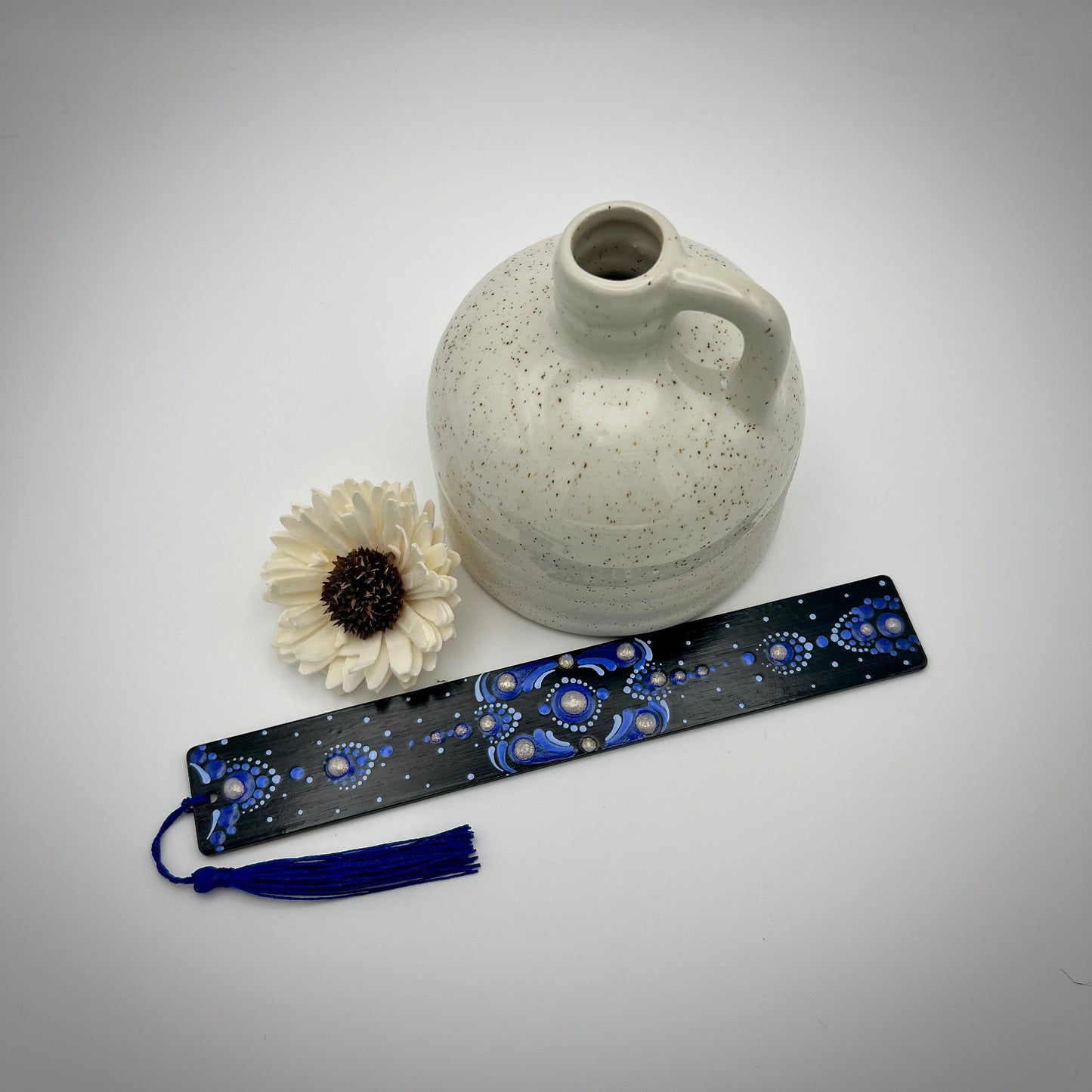 Blue on Black Mandala Bamboo Bookmark #2