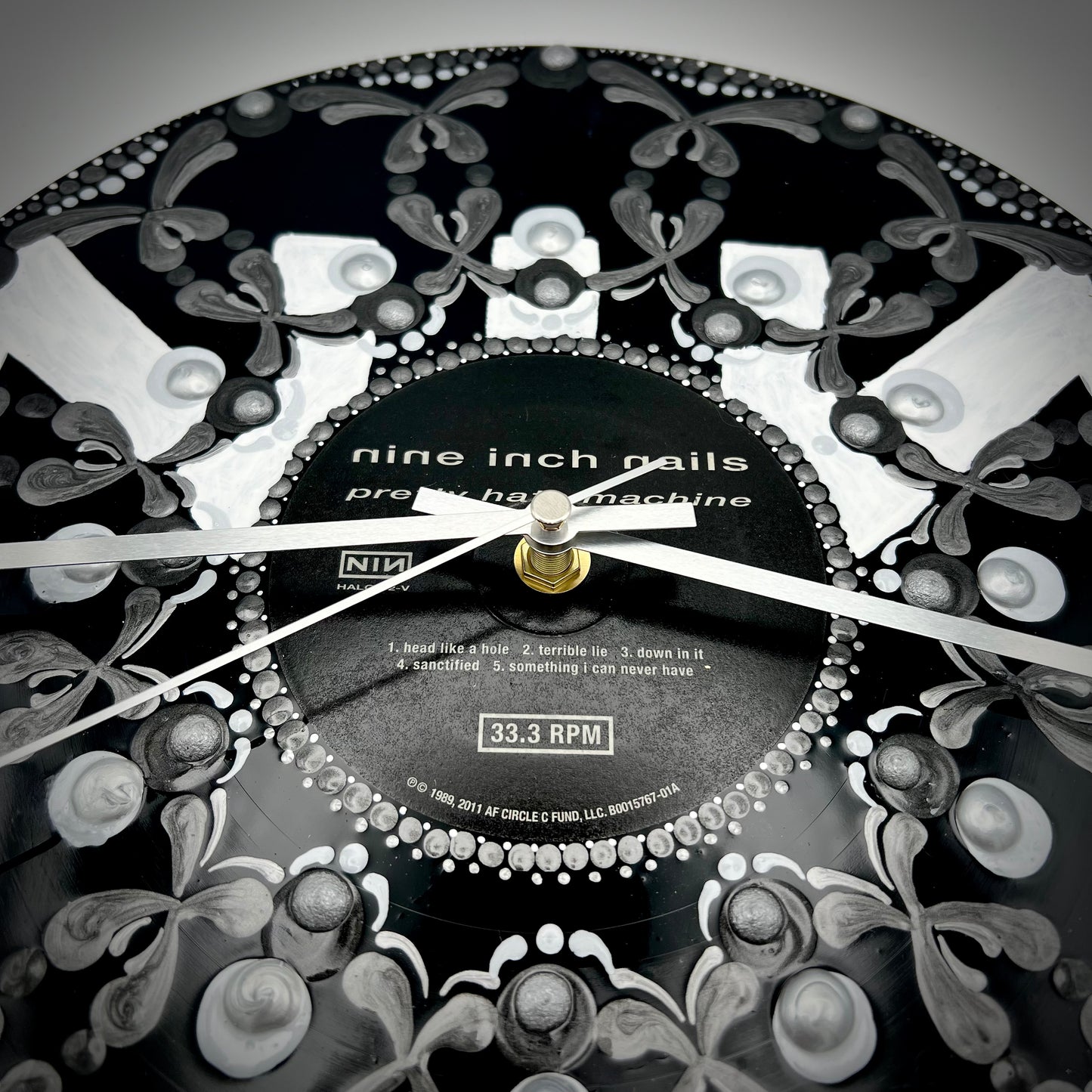 Nine Inch Nails "Pretty Hate Machine"; Silver Manadala Wall Clock; Vintage Vinyl Record