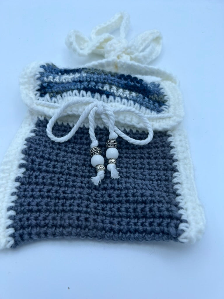 Small Multicolor Blues Boho Crocheted Crossbody Purse