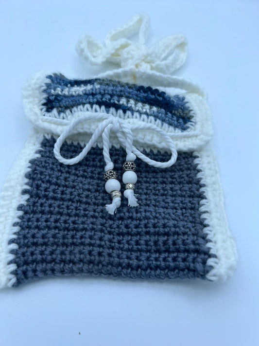 Small Multicolor Blues Boho Crocheted Crossbody Purse