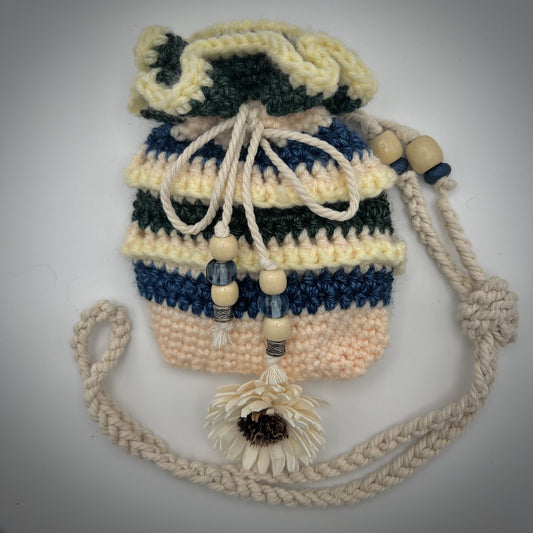 Green and Blue Popcorn Stitch Crocheted Purse