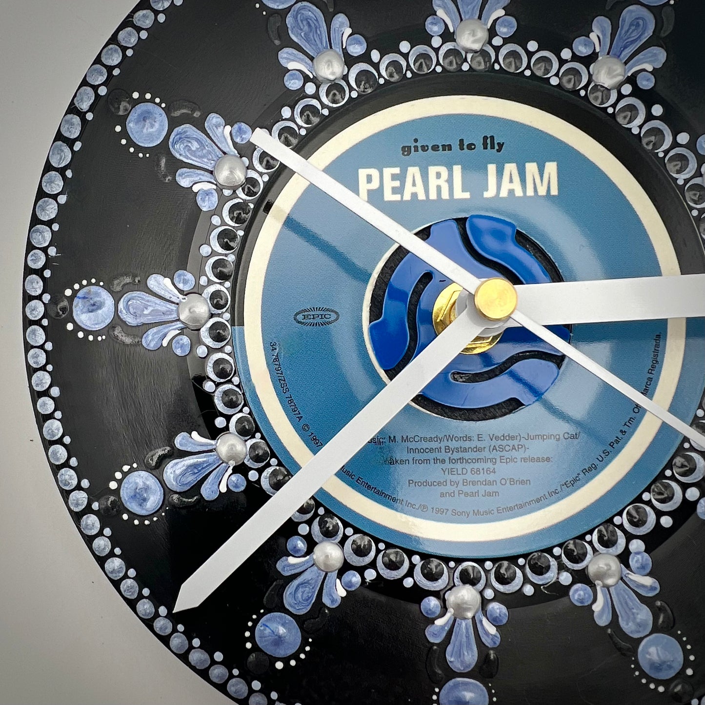 Pearl Jam "Given to Fly" Blue Vintage 45 Record Clock