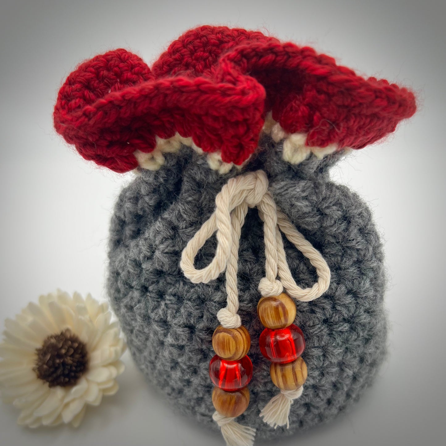 Red & Gray Boho Small Crocheted Hand Satchel