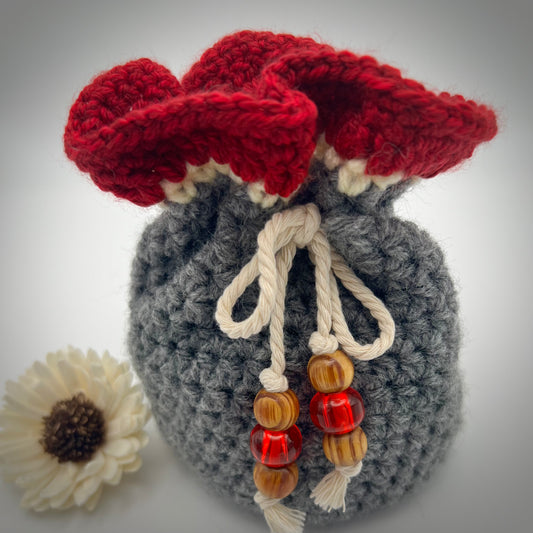 Red & Gray Boho Small Crocheted Hand Satchel