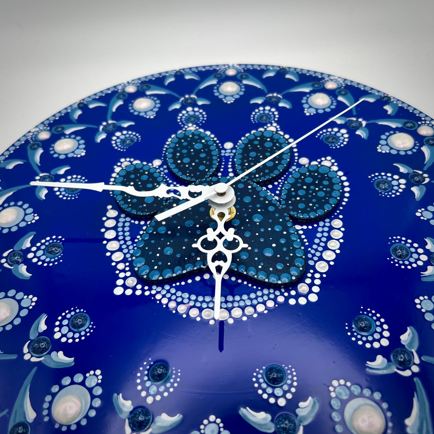 Dog Paw Mandala with Wood Inlay,  Record Vinyl Clocks