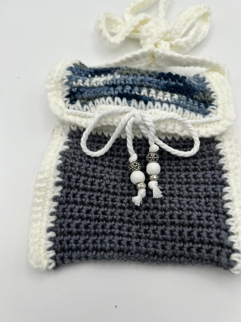 Small Multicolor Blues Boho Crocheted Crossbody Purse