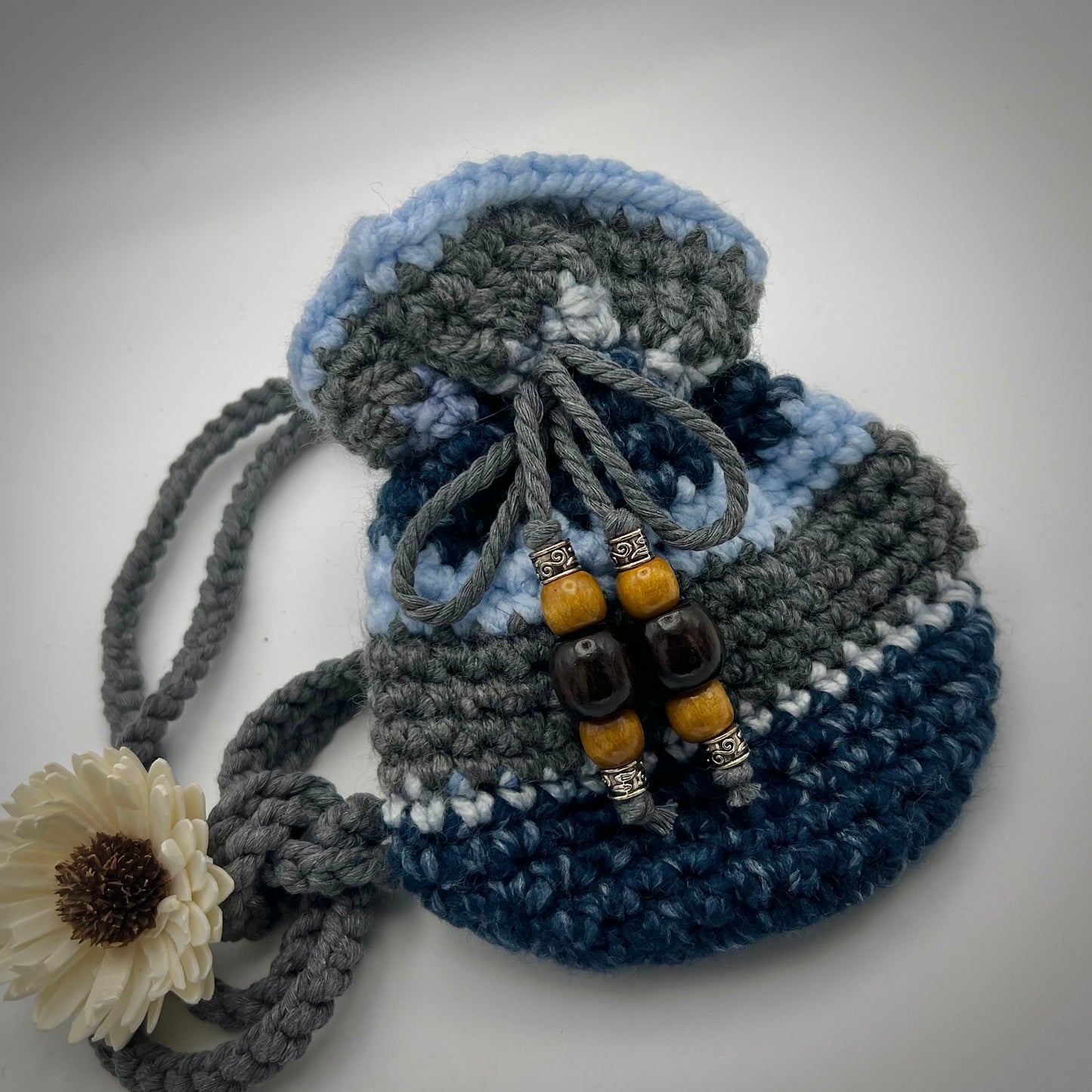 Multicolored Blue and Gray Boho Crocheted Crossbody Purse