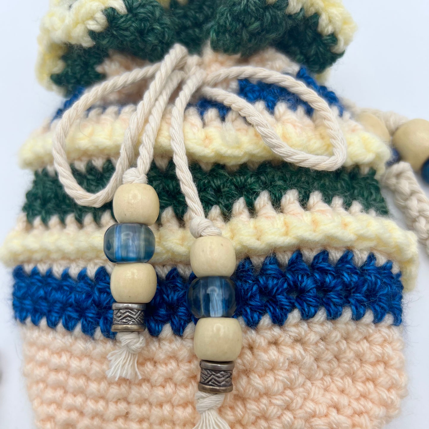 Green and Blue Popcorn Stitch Crocheted Purse