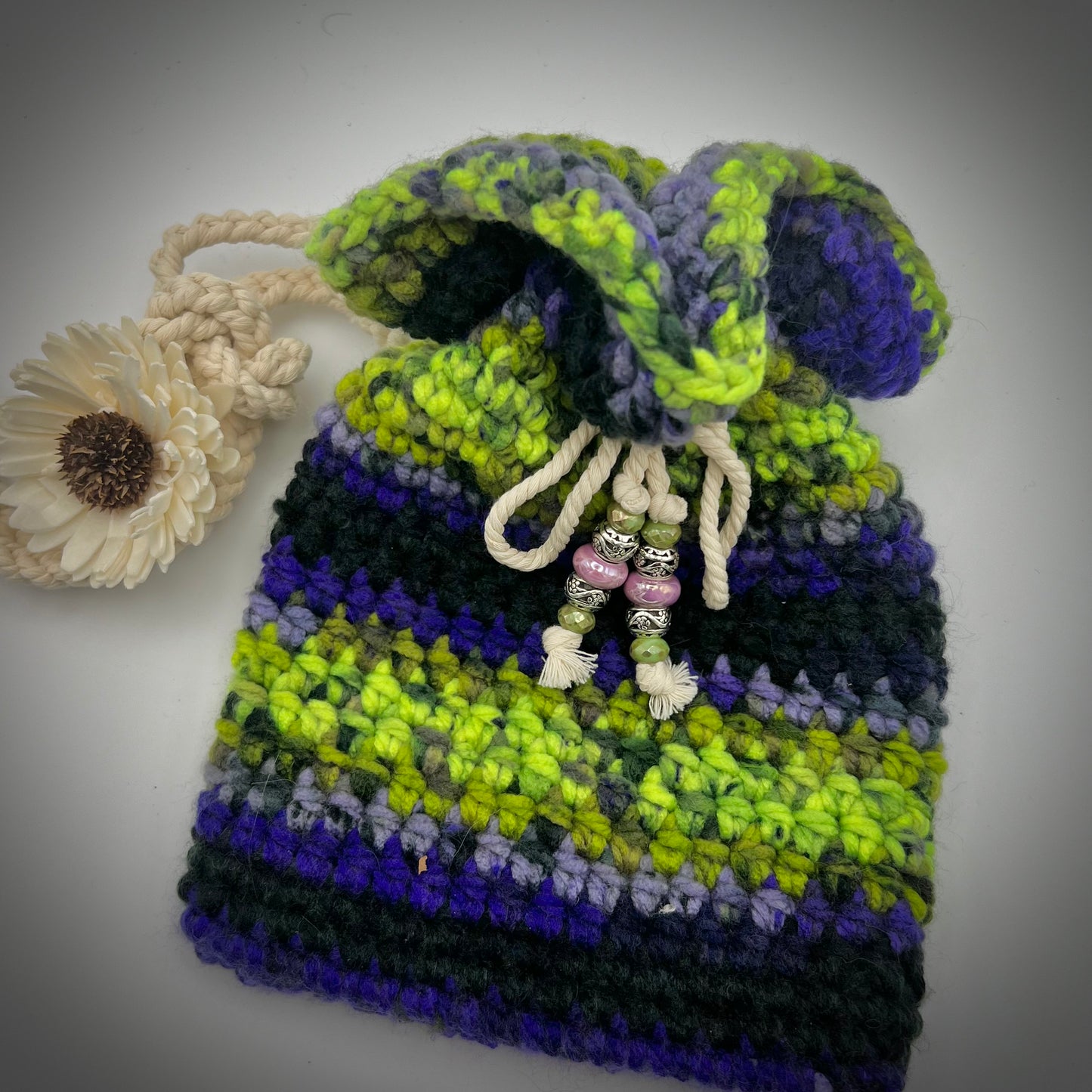 Green, Blue, and Black Festive Crocheted Hand Purse