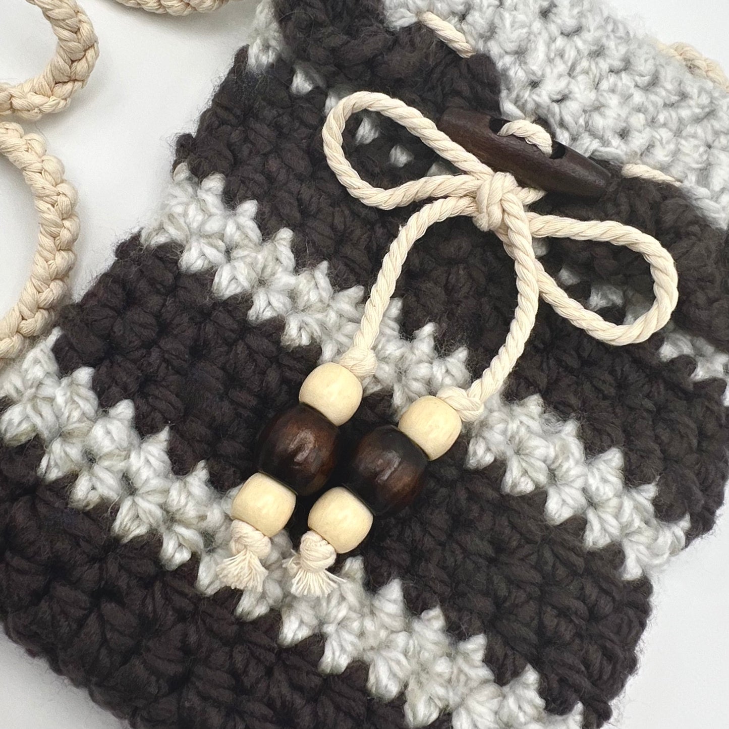 Chocolate & Wood Crocheted Crossbody Purse