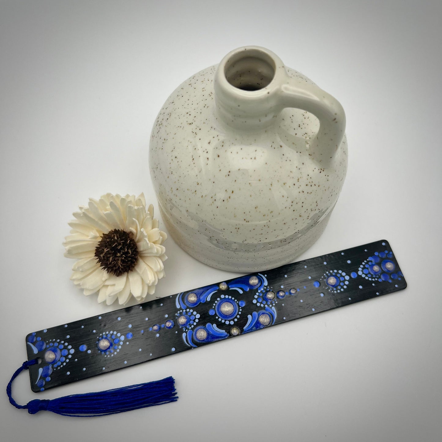 Blue on Black Mandala Bamboo Bookmark #2