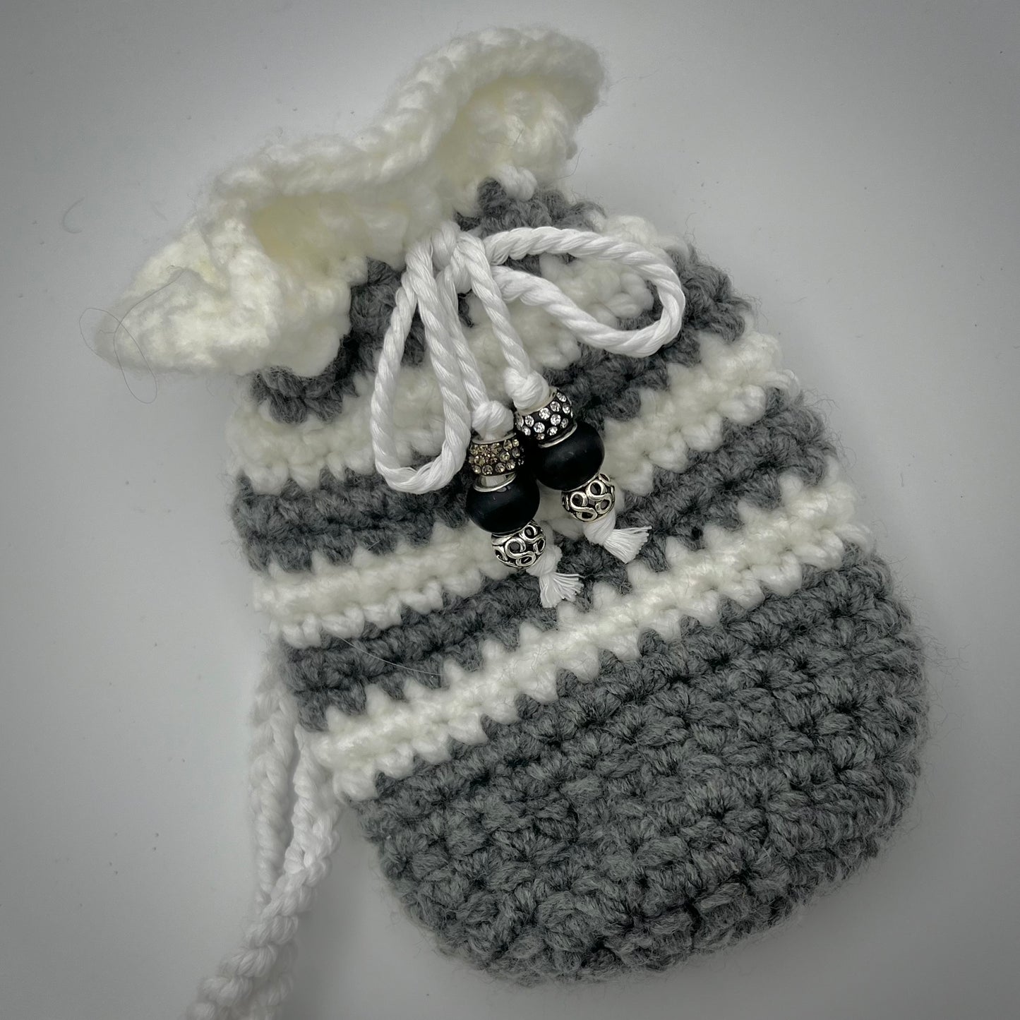 Small Gray & White Crocheted Hand Satchel