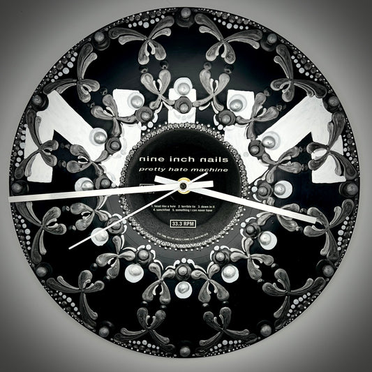 Nine Inch Nails "Pretty Hate Machine"; Silver Manadala Wall Clock; Vintage Vinyl Record