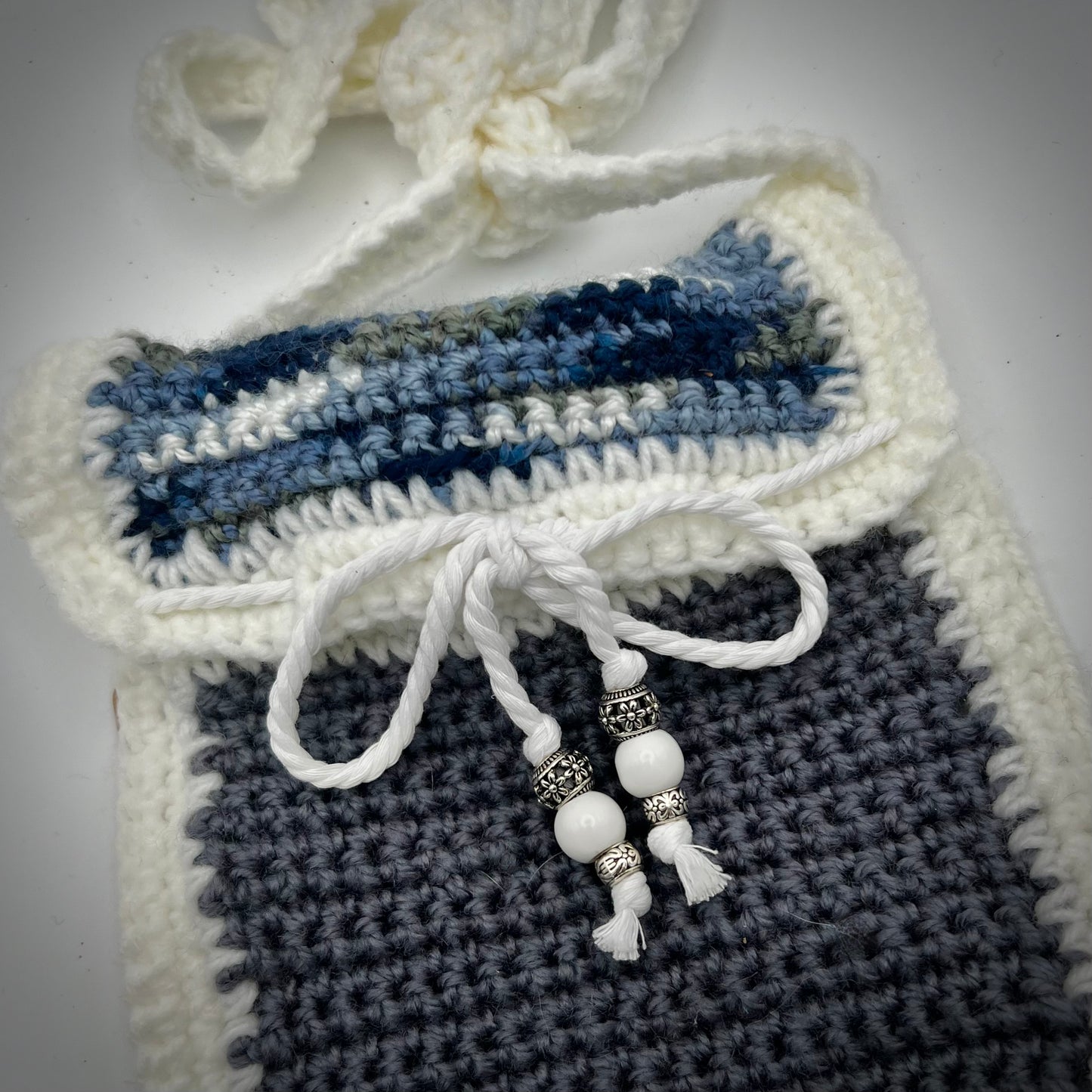 Small Multicolor Blues Boho Crocheted Crossbody Purse