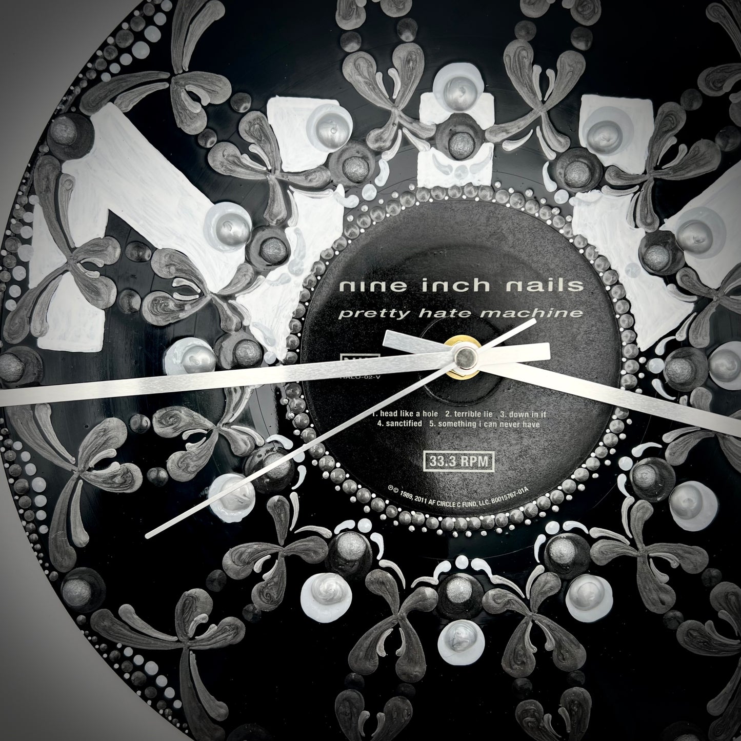 Nine Inch Nails "Pretty Hate Machine"; Silver Manadala Wall Clock; Vintage Vinyl Record