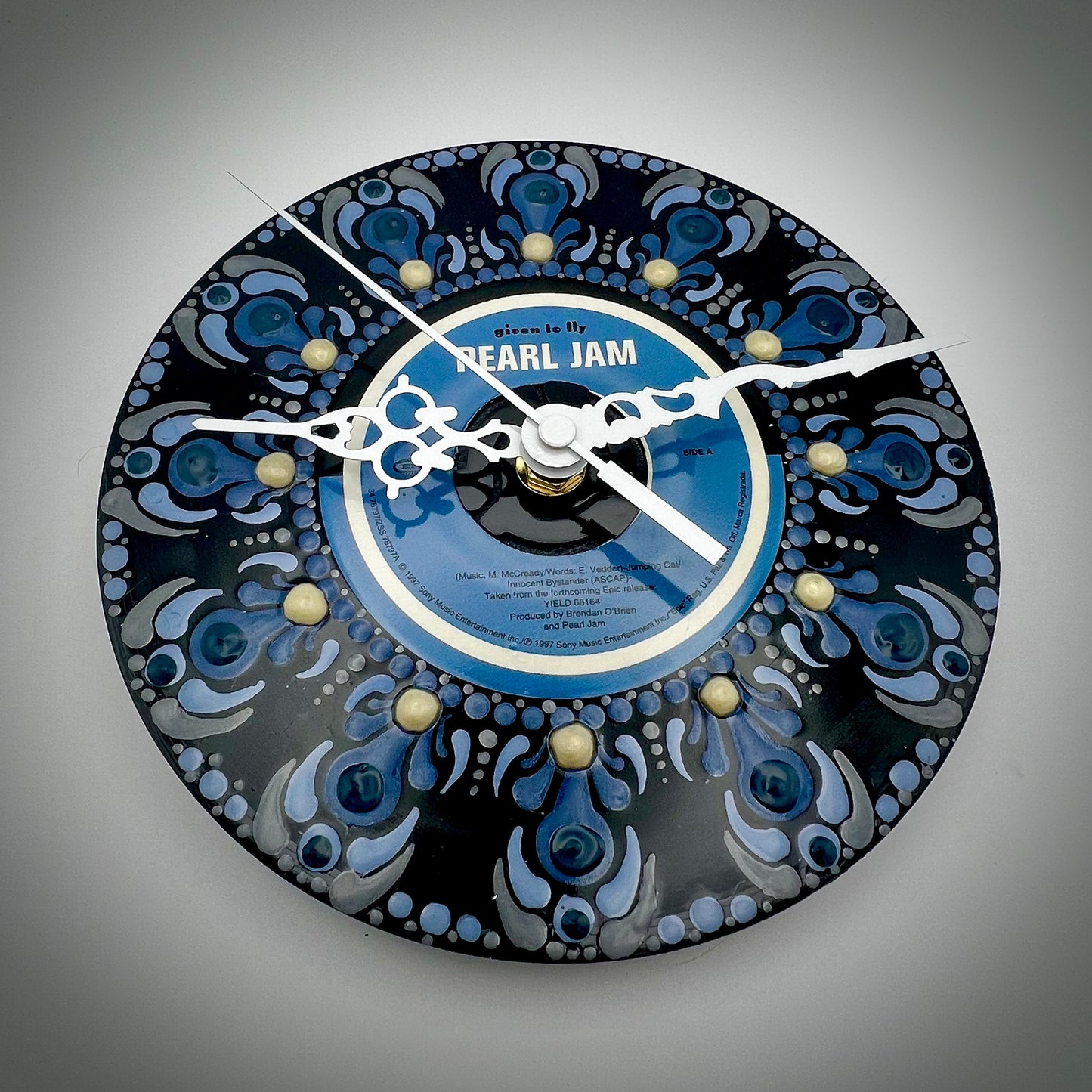 Pearl Jam "Given to Fly" Brilliant Blue Vintage 45 Record Clock
