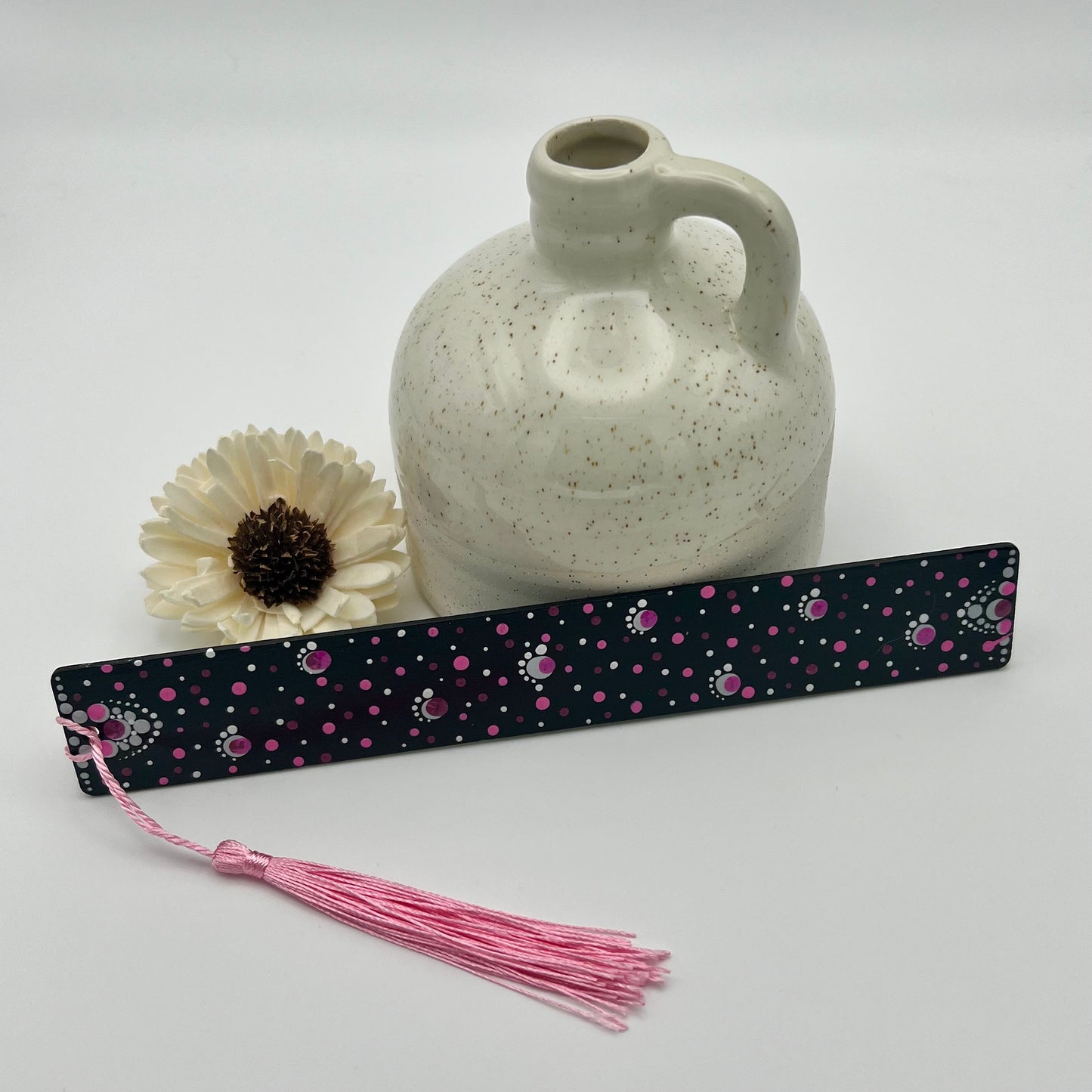 Pink on Black Mandala Bamboo Bookmark #2