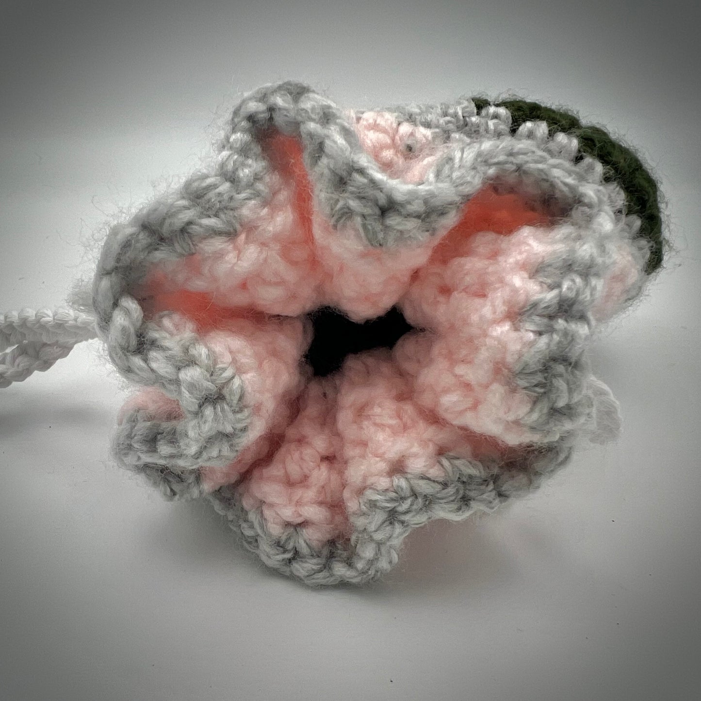 Deep Green and PInk Boho Crocheted Crossbody Small Purse with Jade Beads