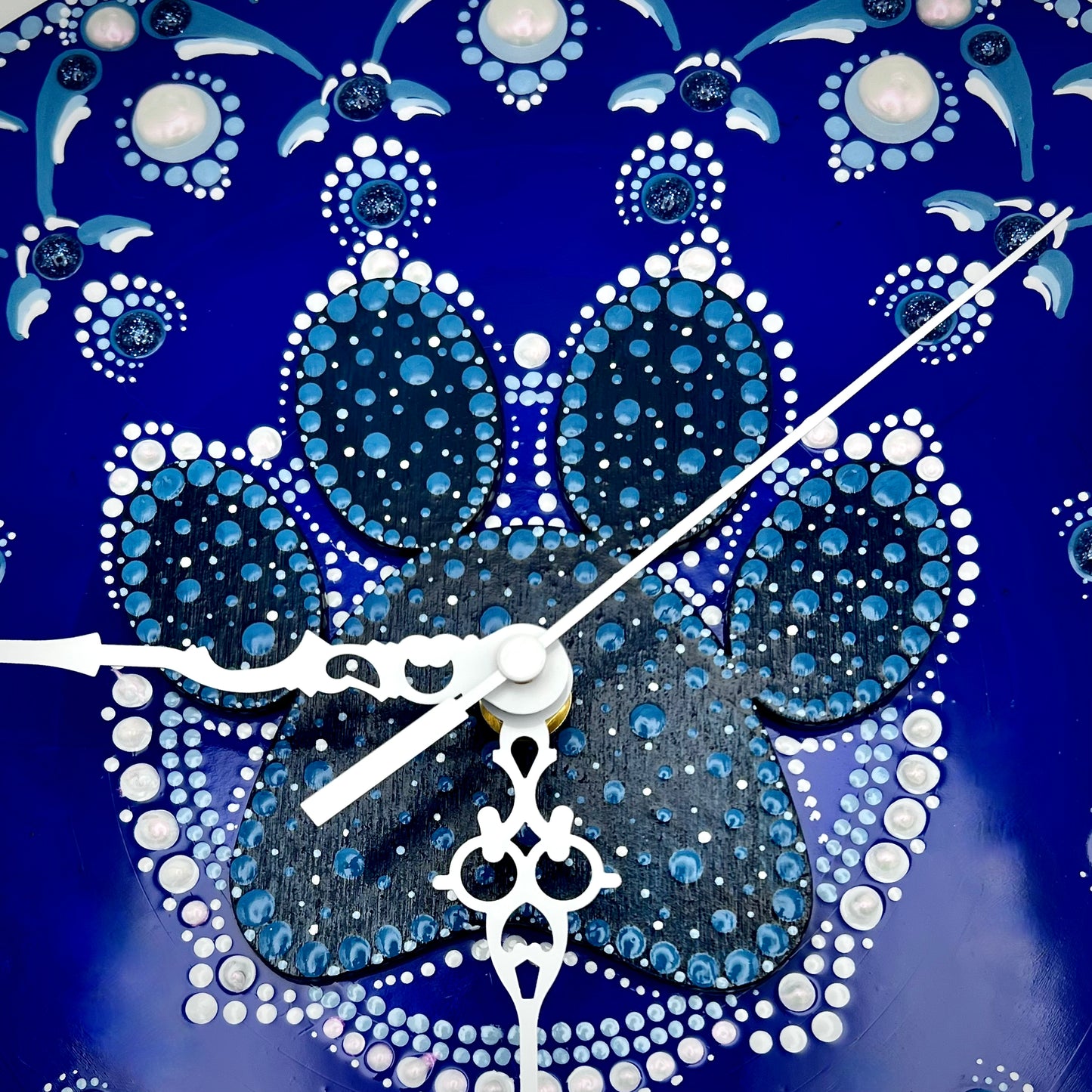 Dog Paw Mandala with Wood Inlay,  Record Vinyl Clocks