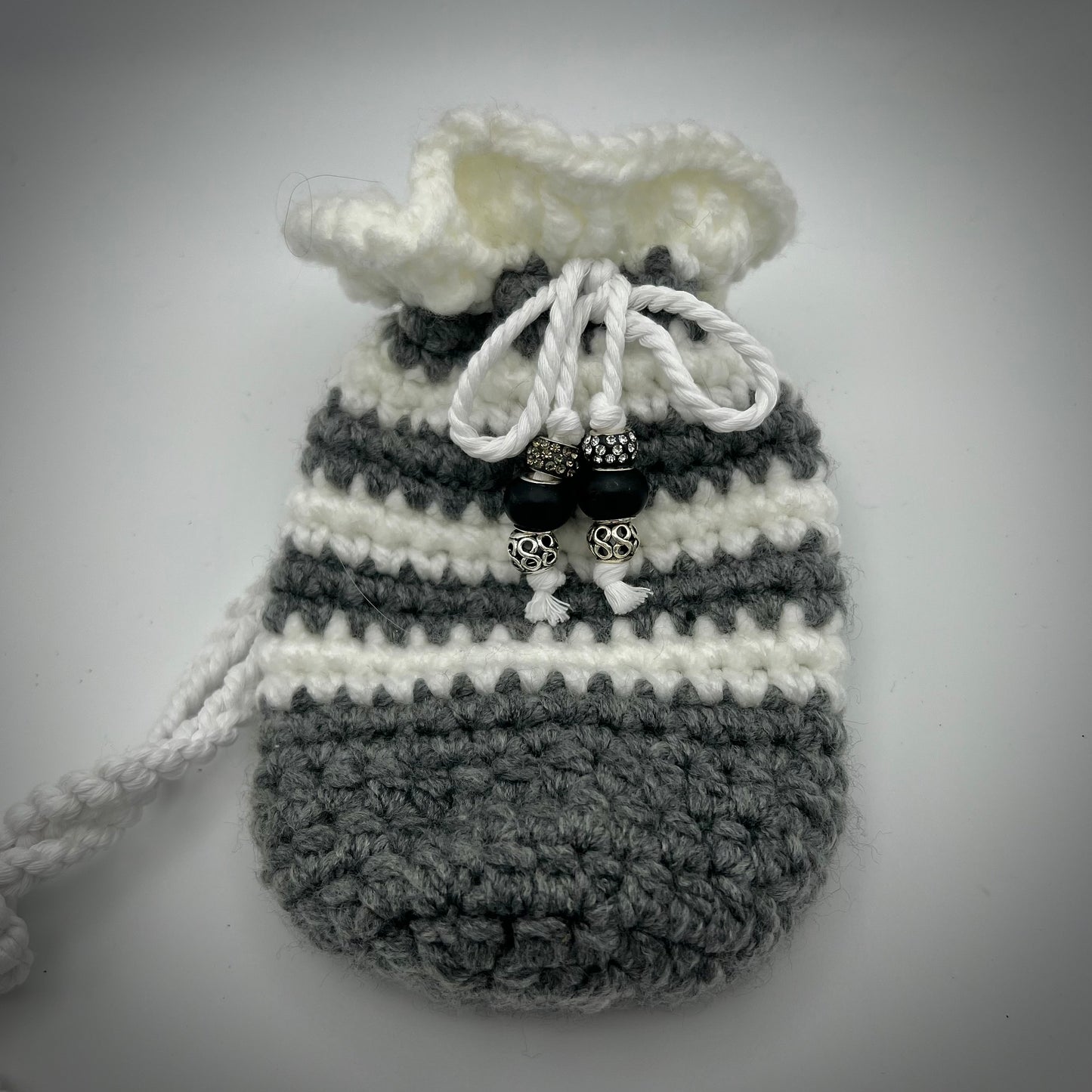 Small Gray & White Crocheted Hand Satchel