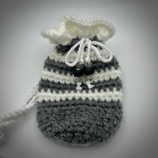 Small Gray & White Crocheted Hand Satchel