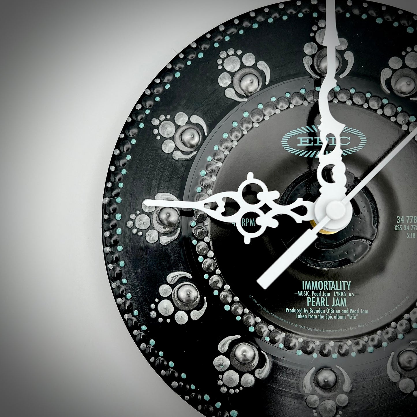 Pearl Jam "Immortality" Vintage 45 Record Clock, Silver