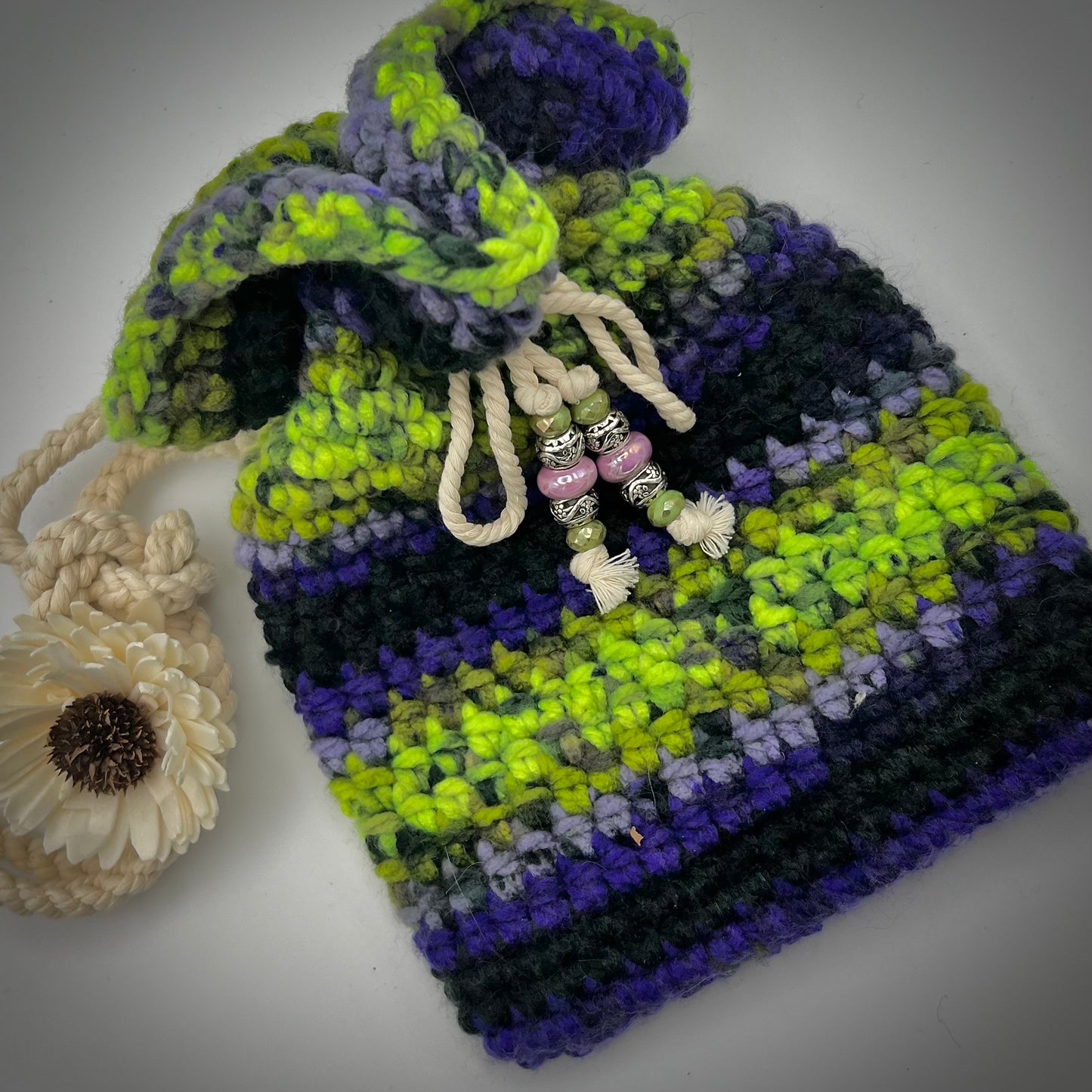 Green, Blue, and Black Festive Crocheted Hand Purse