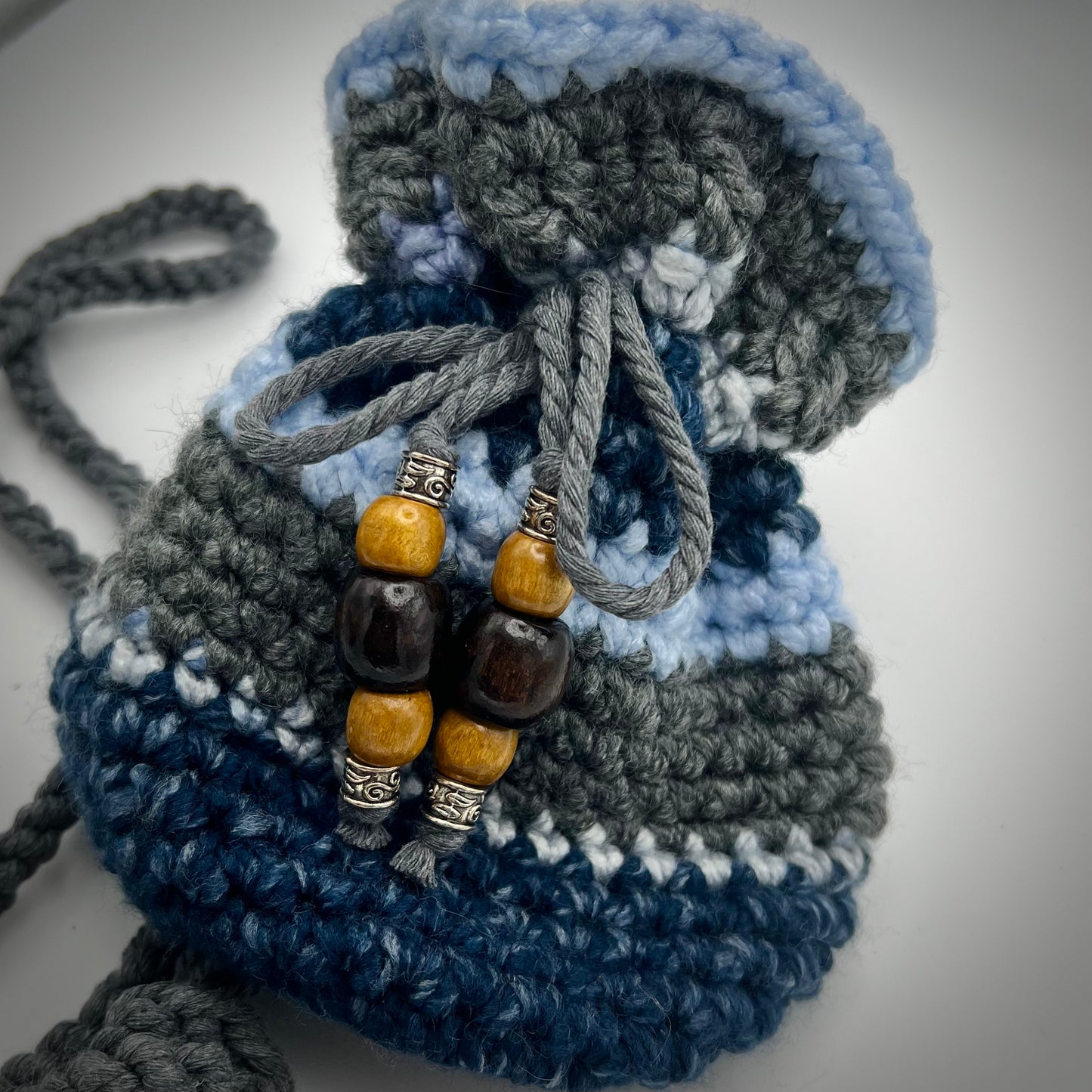 Multicolored Blue and Gray Boho Crocheted Crossbody Purse