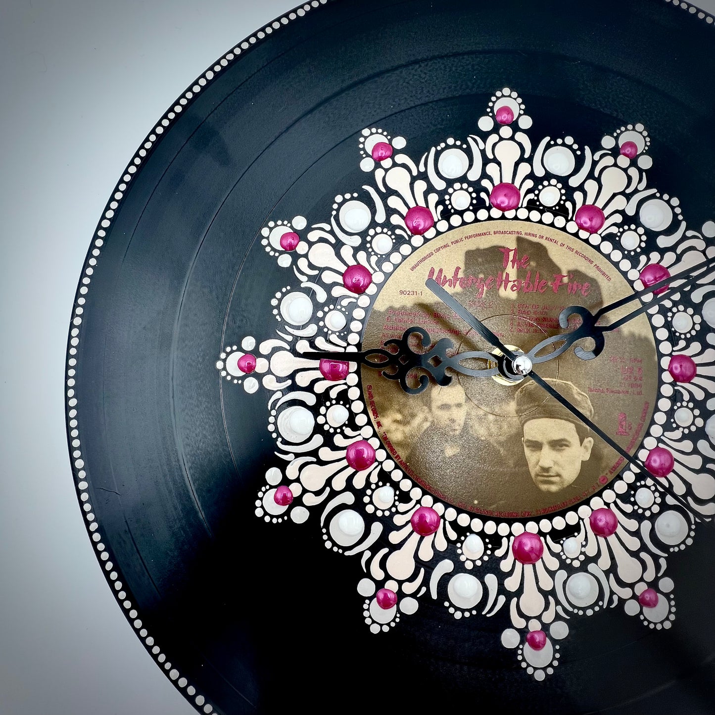 U2 "The Unforgettable Fire" Vintage Vinyl Record Clock; Original 1984 Pressing