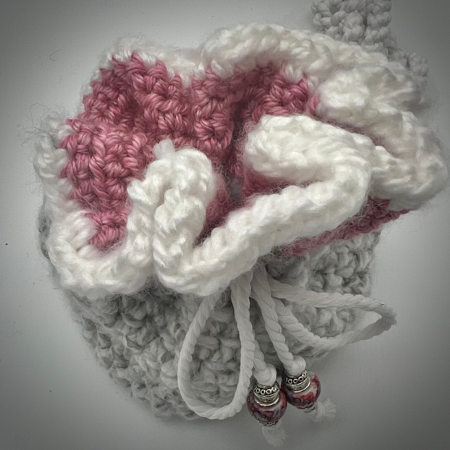 Pink and Gray Boho Small Crocheted Crossbody Satchel