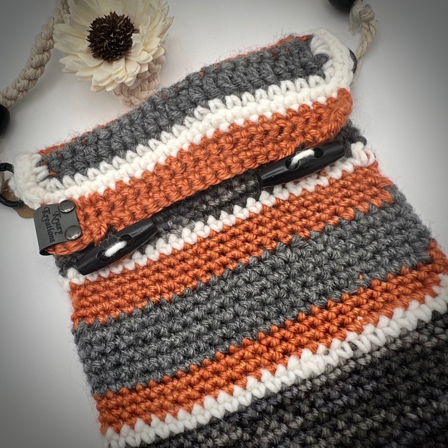 Orange and Gray Crocheted Crossbody Purse