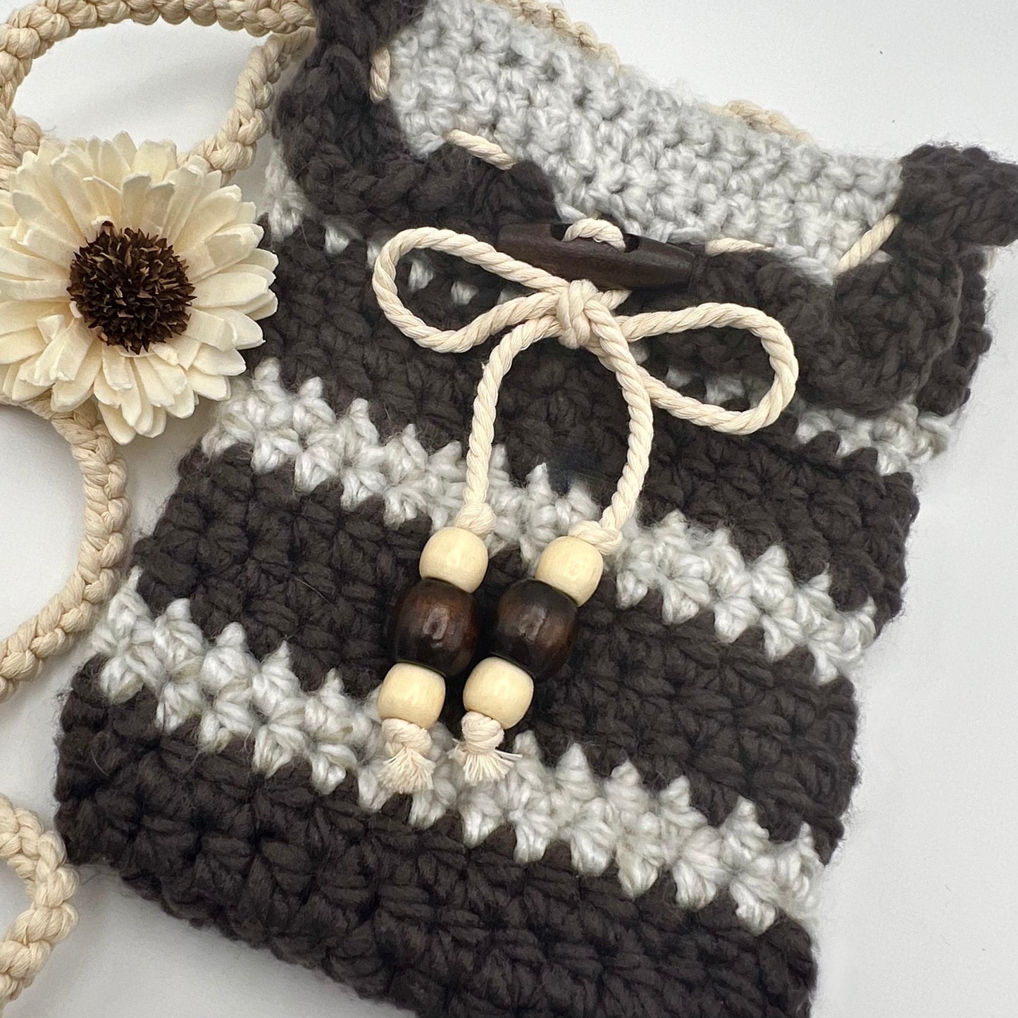 Chocolate & Wood Crocheted Crossbody Purse