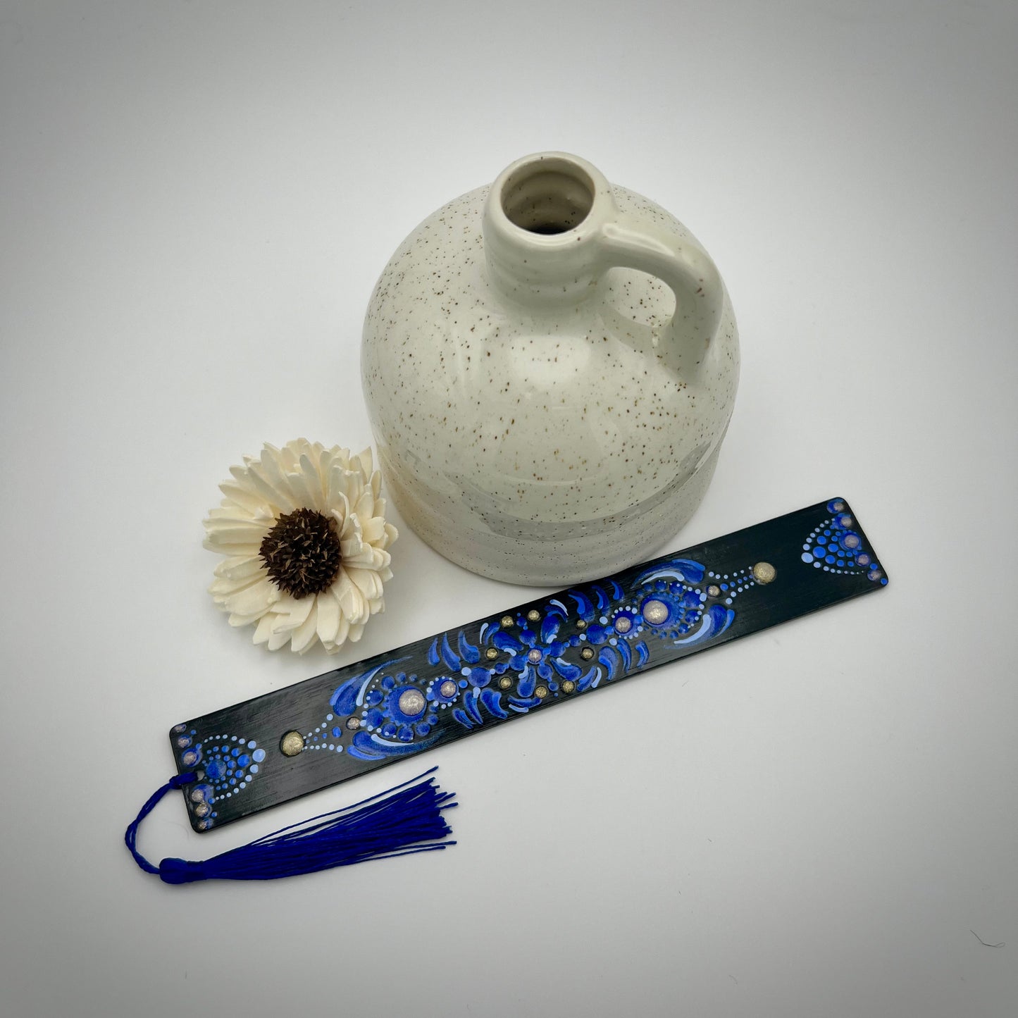 Blue on Black Mandala Bamboo Bookmark