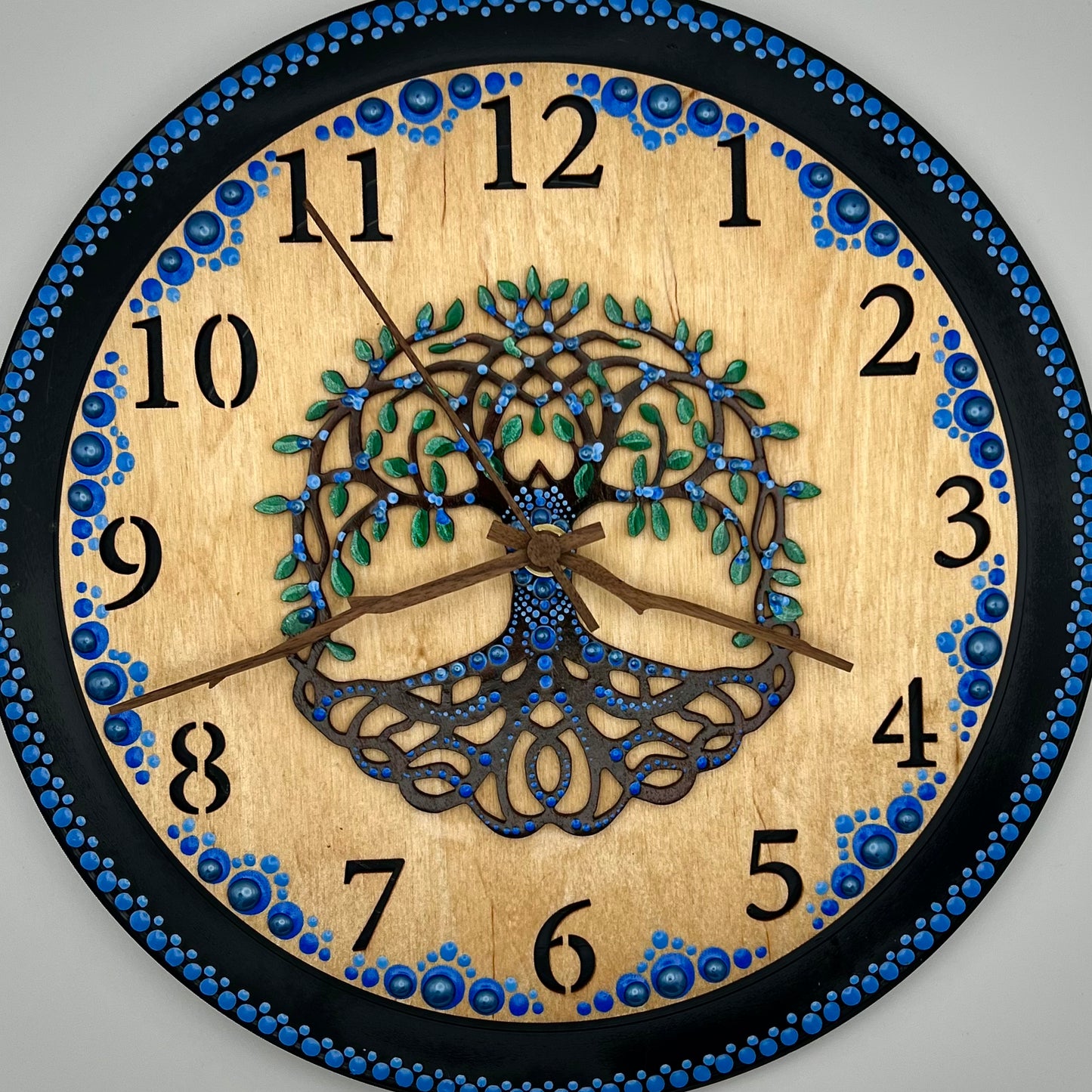 Album Record Vinyl Clocks; Blue Tree of Life with Stained Wood Number Inlay