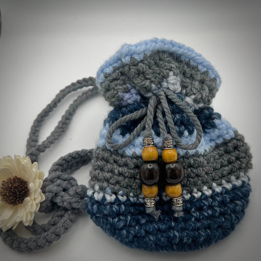 Multicolored Blue and Gray Boho Crocheted Crossbody Purse