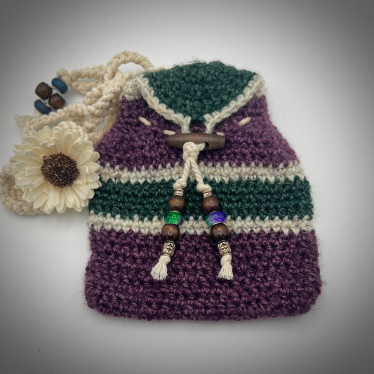 Purple and Deep Green Boho Crocheted Crossbody Purse