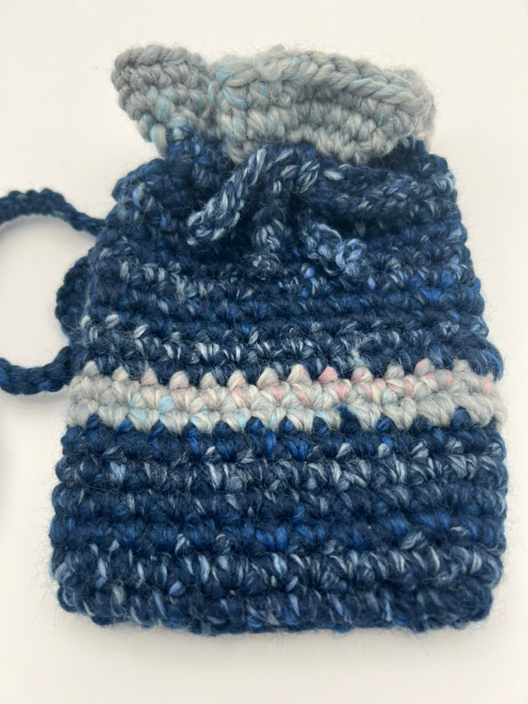 Multicolored Blue Tie Boho Crocheted Hand Purse