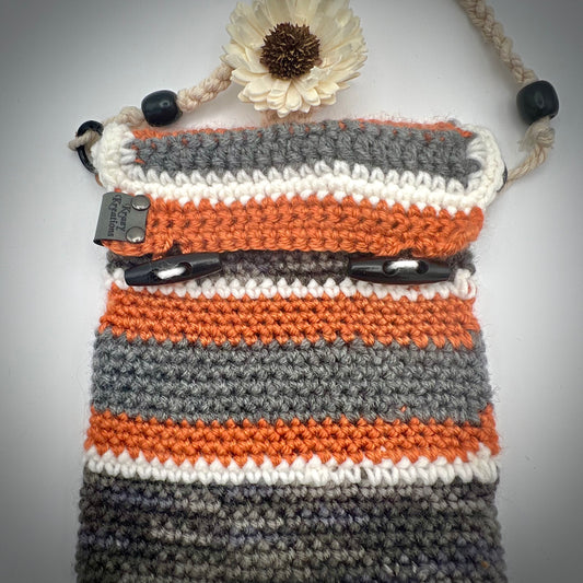 Orange and Gray Crocheted Crossbody Purse