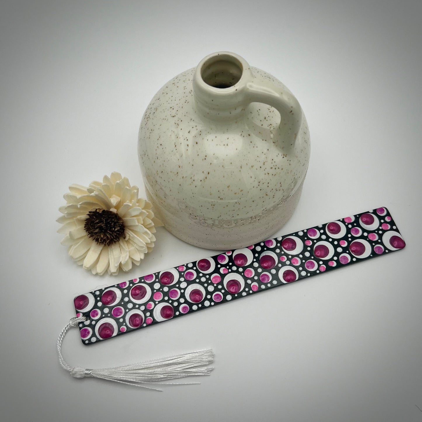 Pink on Black Mandala Bamboo Bookmark #4