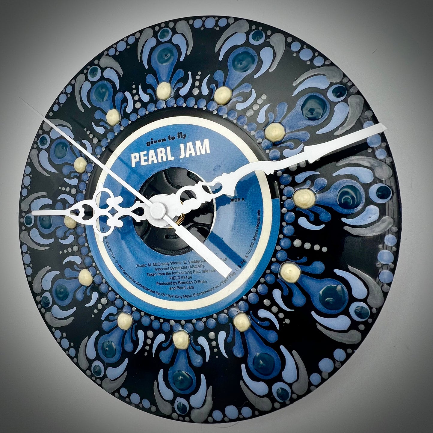 Pearl Jam "Given to Fly" Brilliant Blue Vintage 45 Record Clock