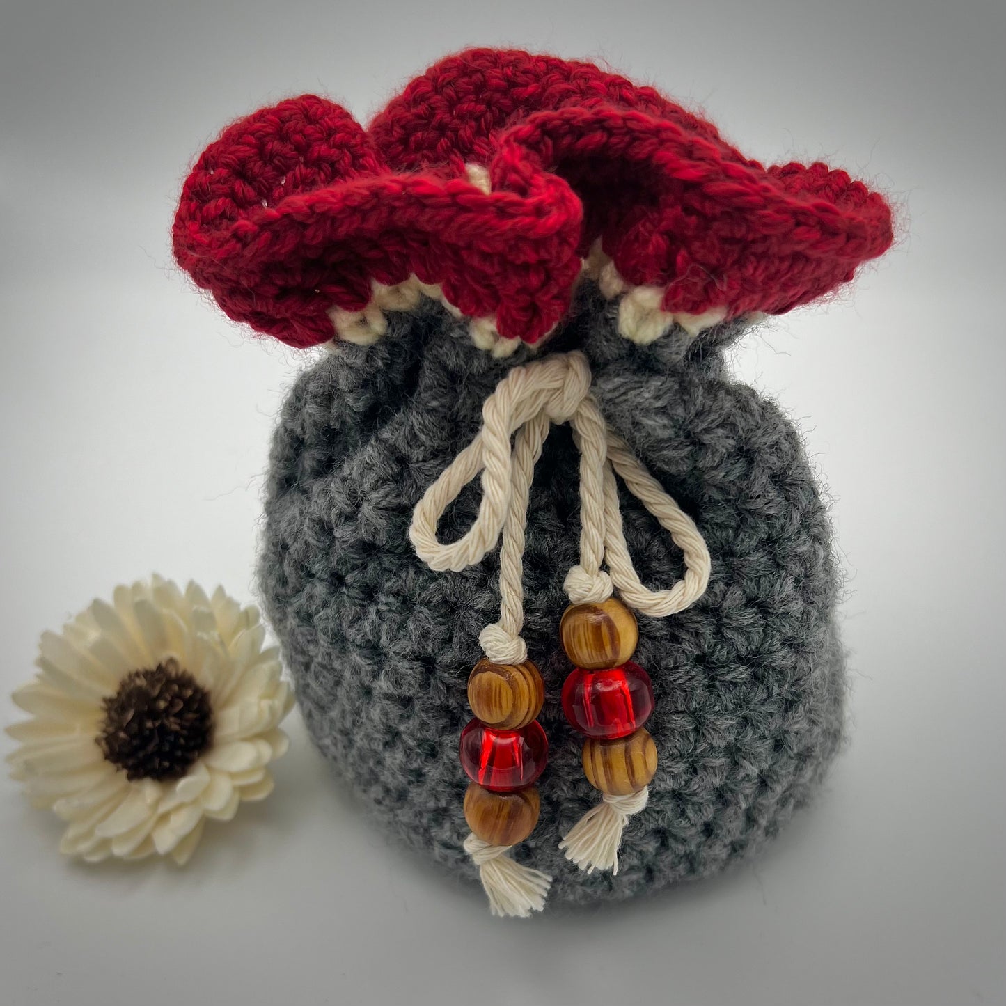 Red & Gray Boho Small Crocheted Hand Satchel