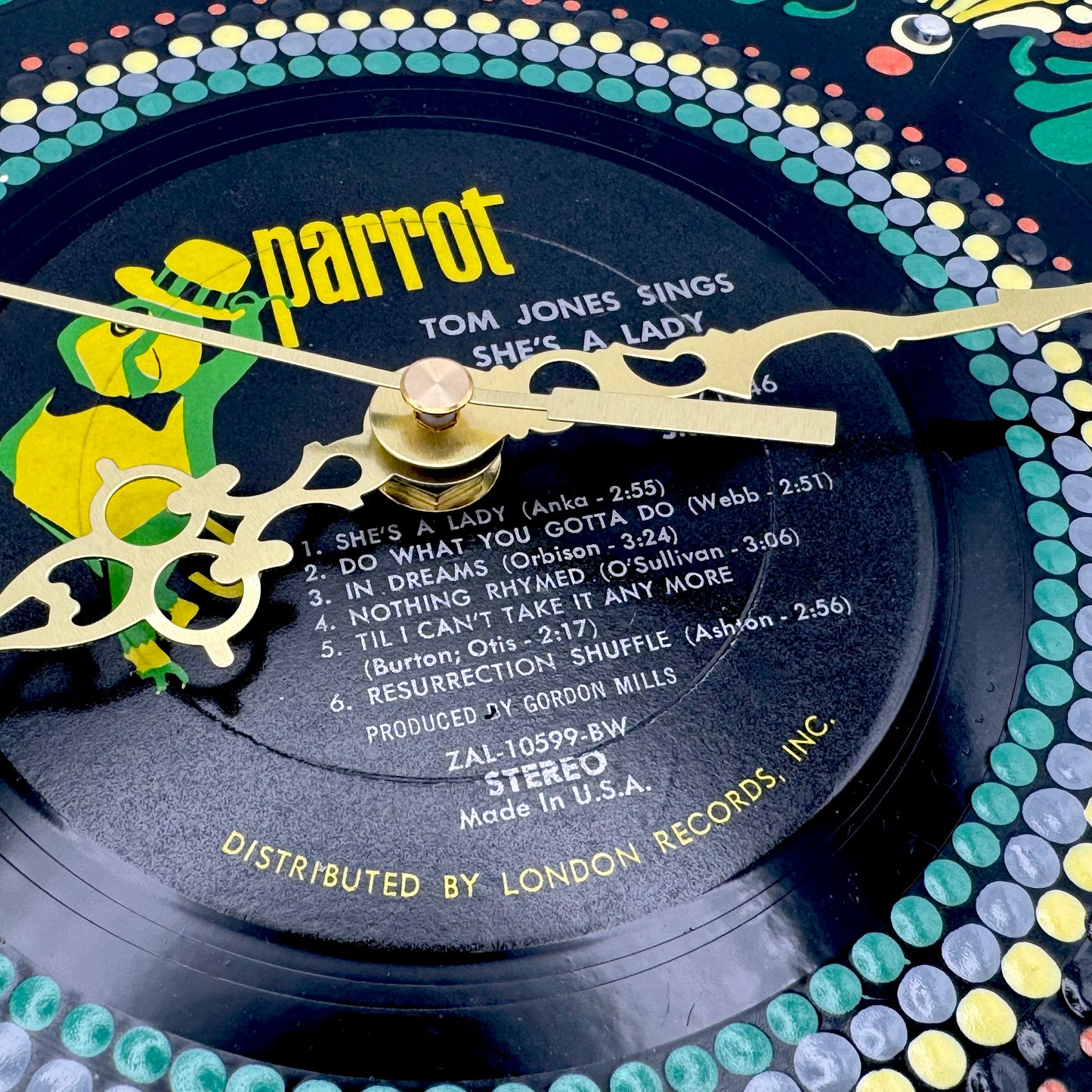 Tom Jones "She's a Lady" Vintage Vinyl Record Clock