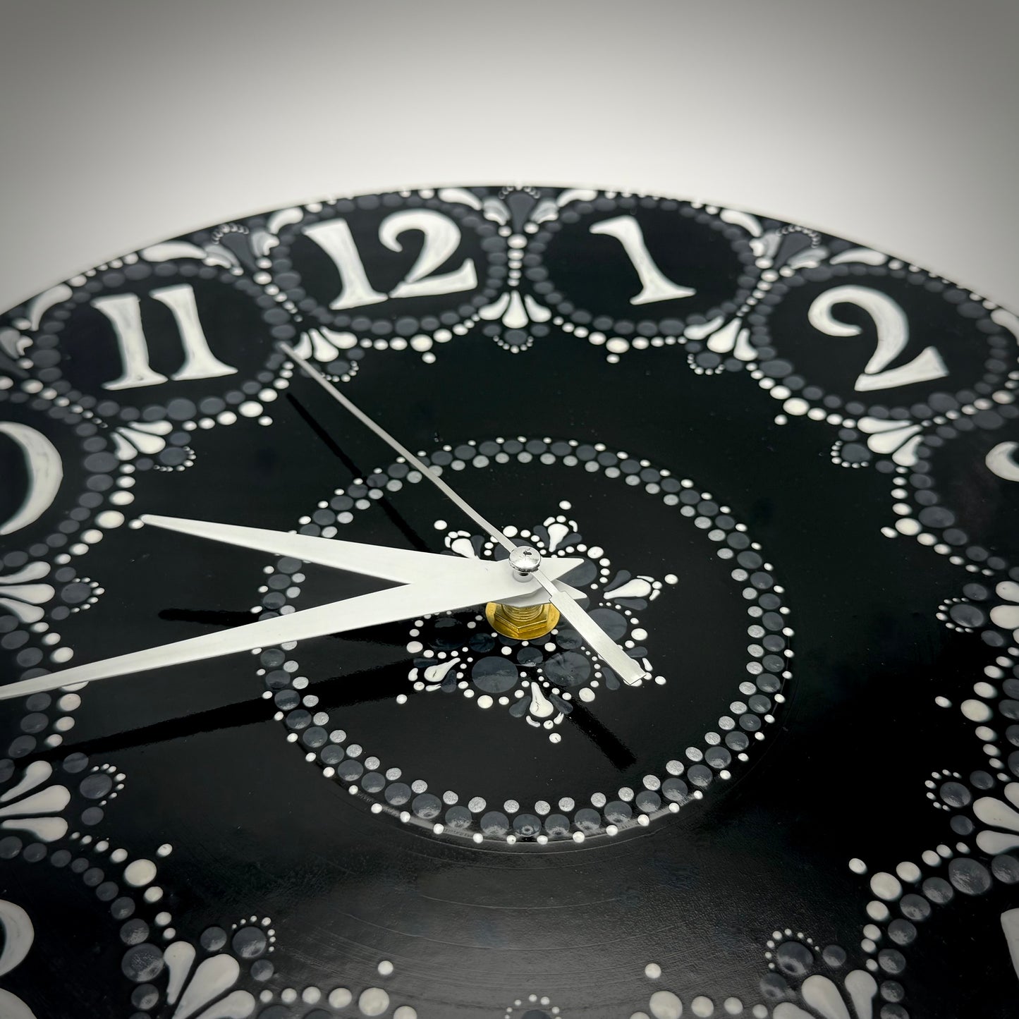 Album Record Vinyl Clocks; Black and White Monochrome Mandala