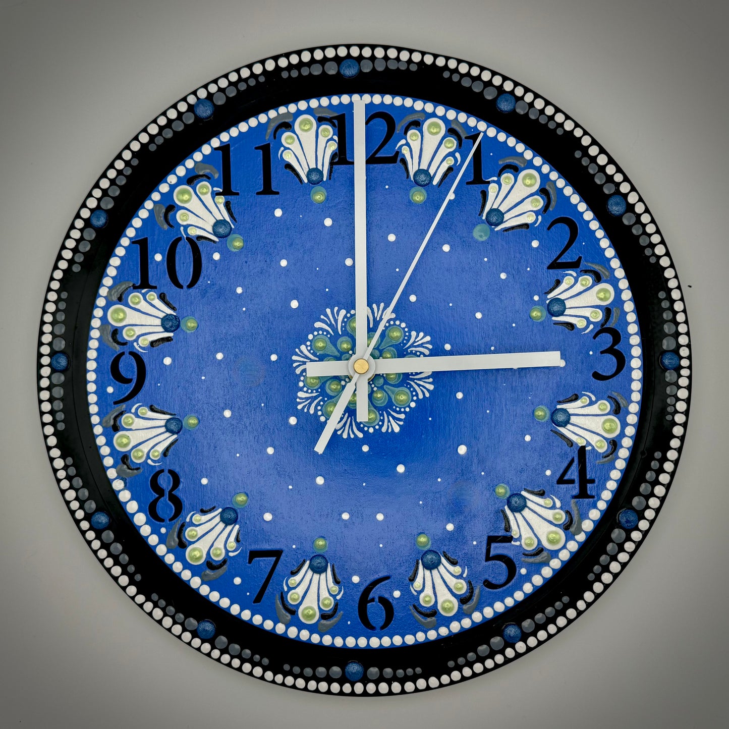 Album Record Vinyl Clocks; Blue and Pearl Green Mandala with Wooden Inlay Numbers