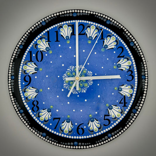 Album Record Vinyl Clocks; Blue and Pearl Green Mandala with Wooden Inlay Numbers