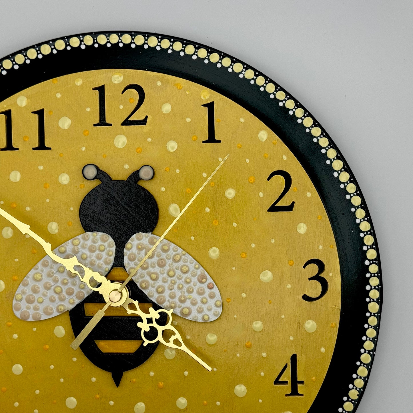 Album Record Vinyl Clocks; Bumble Bee Mandala with Wood Inlay