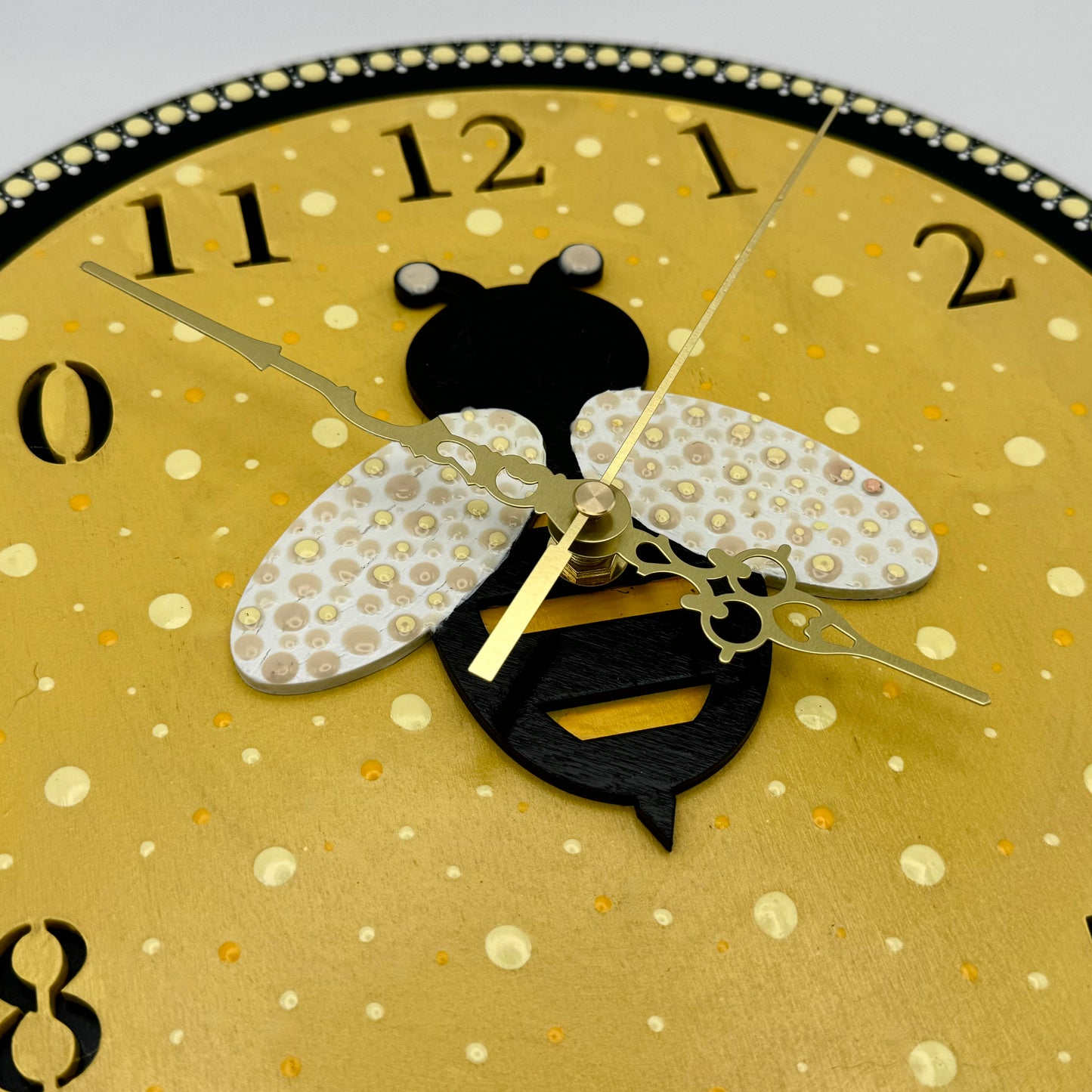 Album Record Vinyl Clocks; Bumble Bee Mandala with Wood Inlay